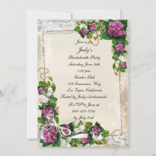 Purple Hydrangea And Lace Bachelorette Party Invitation