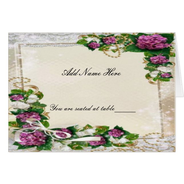 Purple Hydrangea And Lace Folded Table Place Card (Front Horizontal)
