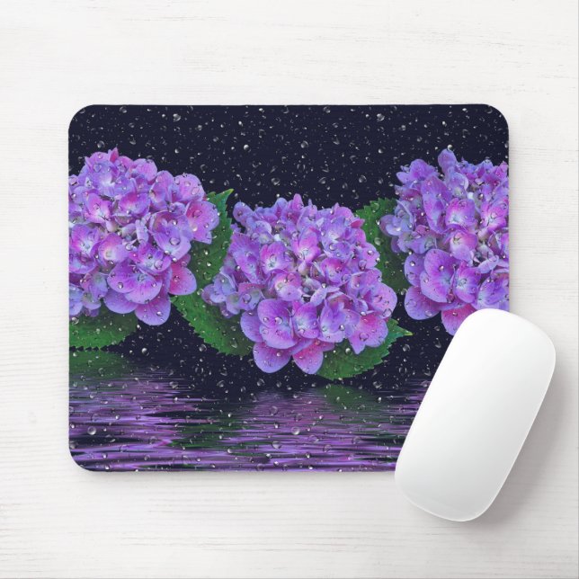 Purple Hydrangea and Raindrops Mouse Pad (With Mouse)