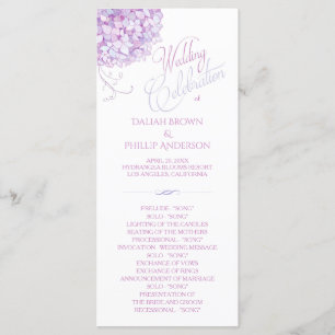 Purple Hydrangea Bouquet Programme de mariage