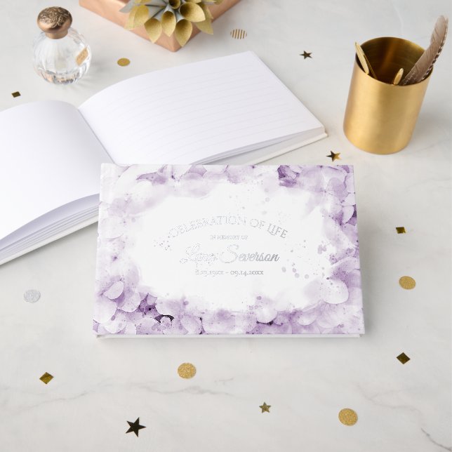 Purple Hydrangea Celebration of Life Memorial Guest Book (Front Open)