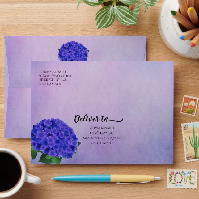 Purple Hydrangea Colourful Envelope (Desk)