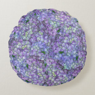 Purple hydrangea flowers round pillow
