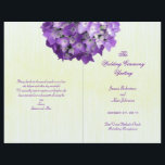 Purple Hydrangea Folded Wedding Program Template<br><div class="desc">Purple hydrangea flower wedding program template to customize with your own text and wording, to be folded in half after purchase. A large floral image at the top will appear half on the front page and half on the back. Text is matching purple on a lightly lined background for a...</div>