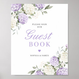 Purple Hydrangea Greenery Wedding Guest Book
