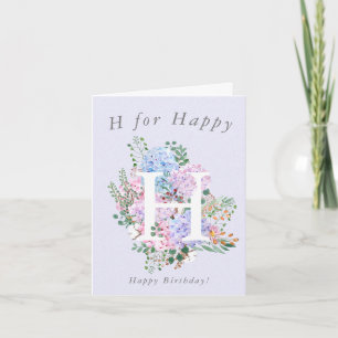 purple hydrangea  H for Happy birthday Card 