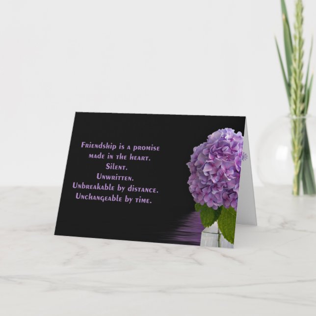 purple hydrangea in bottle for Friendship Card (Front)