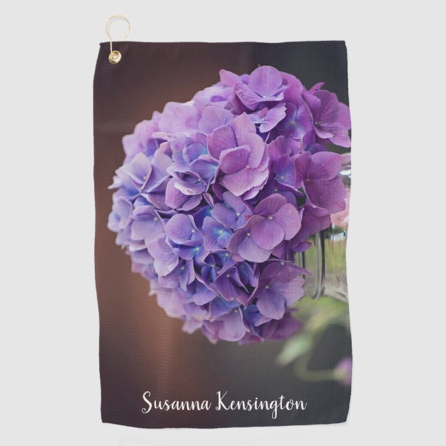 Purple Hydrangea in Mason Jar Nature Photograph Golf Towel (Front)