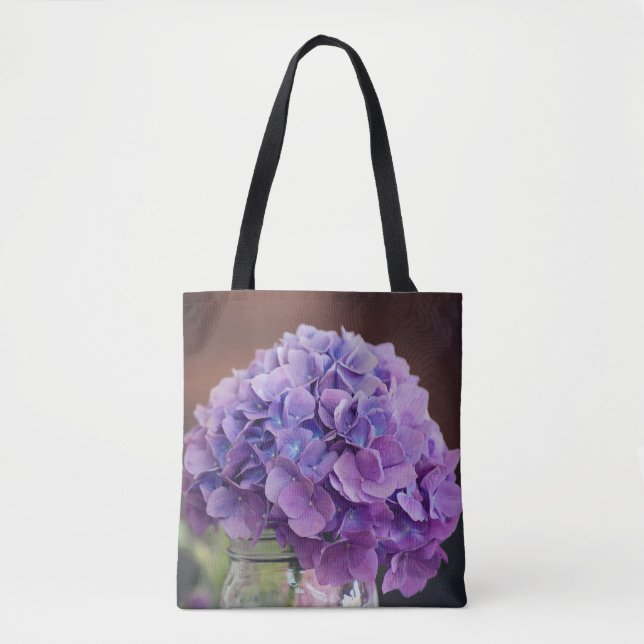 Purple Hydrangea in Mason Jar Photograph Tote Bag (Front)