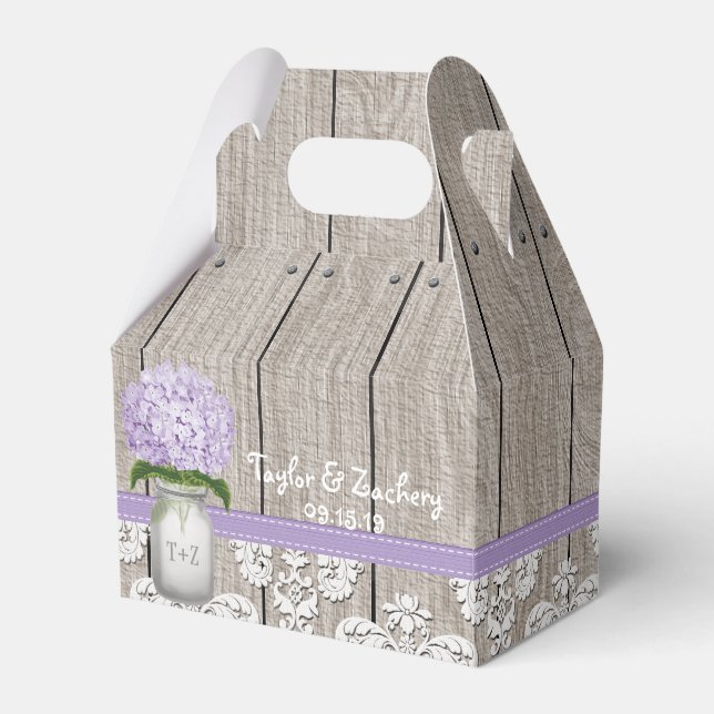 Purple Hydrangea Mason Jar Wedding Favour Gift Box (Front Side)
