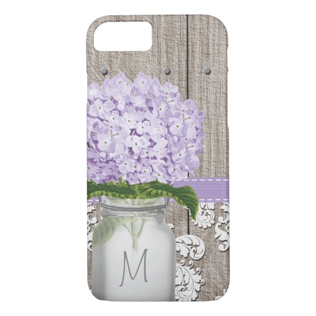 Purple Hydrangea Monogrammed Mason Jar Case-Mate iPhone Case (Back)