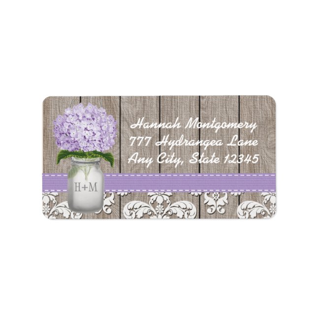Purple Hydrangea Monogrammed Mason Jar Label (Front)
