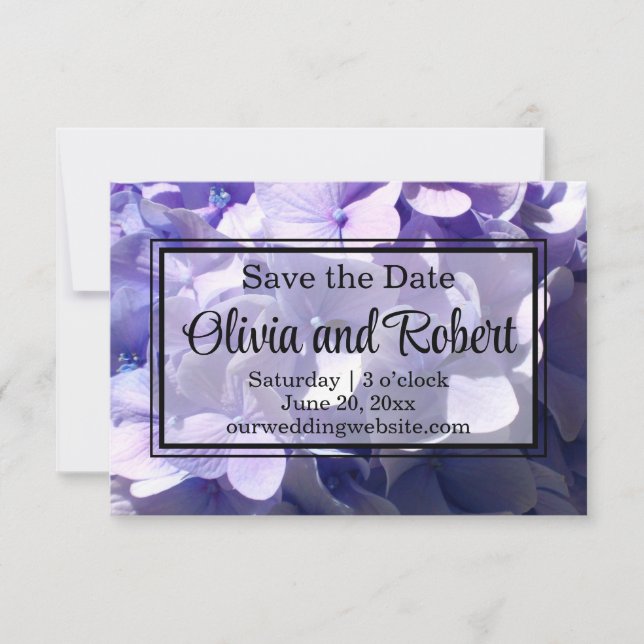 Purple hydrangea purple flower purple floral save the date (Front)