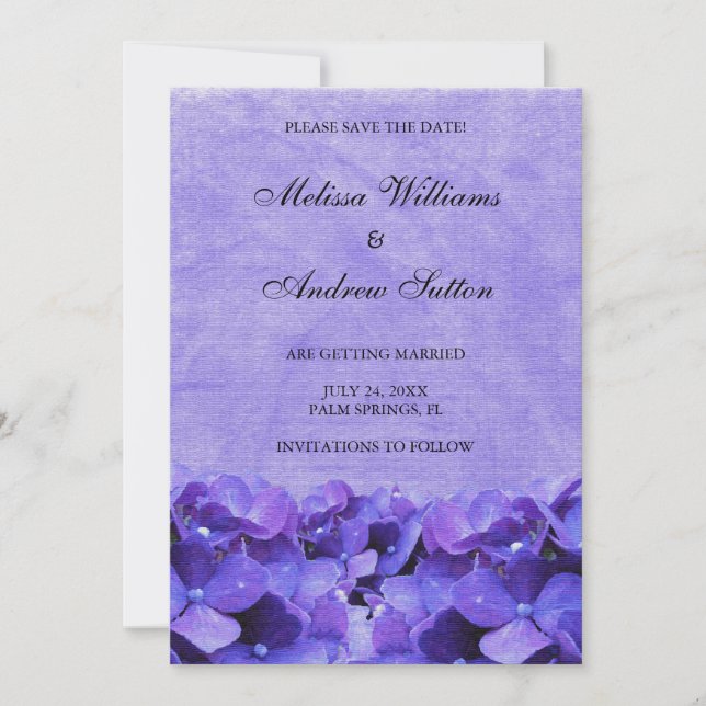 Purple Hydrangea Save the Date Announcement (Front)