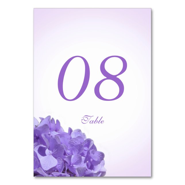 Purple Hydrangea Sea Shell Table Number Card (Front)