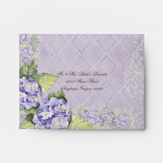 Purple Hydrangea Swirl - Wedding Matching Envelope (Front)