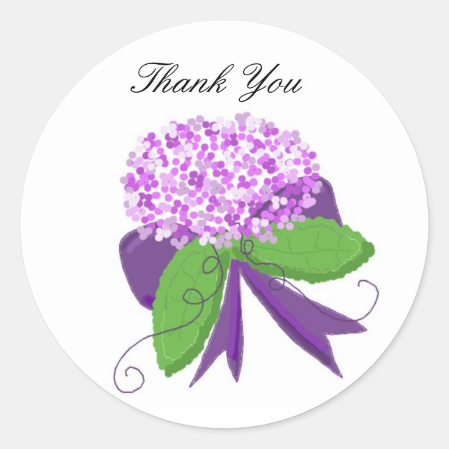 Purple Hydrangea Thank You Classic Round Sticker (Front)