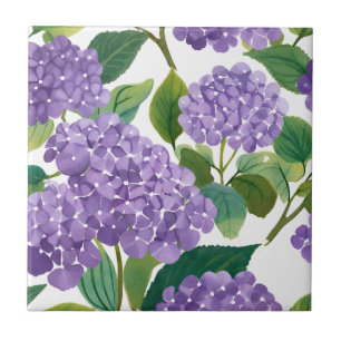 Purple Hydrangea Watercolor Floral Coastal Tile