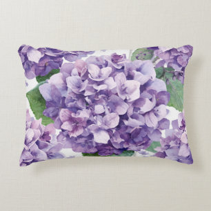 Purple Hydrangea Watercolor Floral Lavender Bloom  Accent Pillow