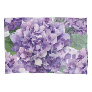 Purple Hydrangea Watercolor Floral Lavender Bloom  Pillowcase