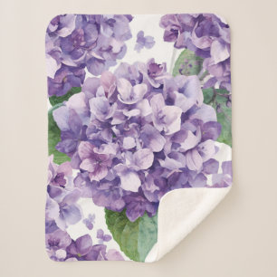 Purple Hydrangea Watercolor Floral Lavender Bloom  Sherpa Blanket