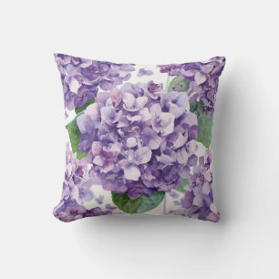 Purple Hydrangea Watercolor Floral Lavender Bloom  Throw Pillow