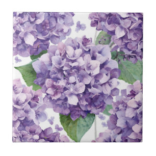 Purple Hydrangea Watercolor Floral Lavender Bloom  Tile
