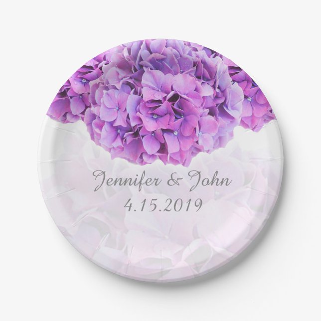 Purple Hydrangea Wedding Collection Paper Plate (Front)