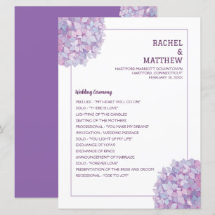 Purple Hydrangea Wedding Flat Program