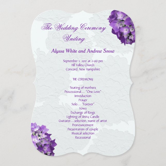 Purple Hydrangea Wedding Programme Modèles (Devant)