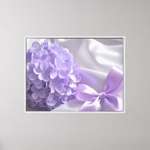 Purple Hydrangea with Silk Ribbon Elegant Floral Canvas Print