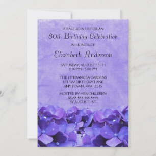 Purple Hydrangeas 80e anniversaire Invitations