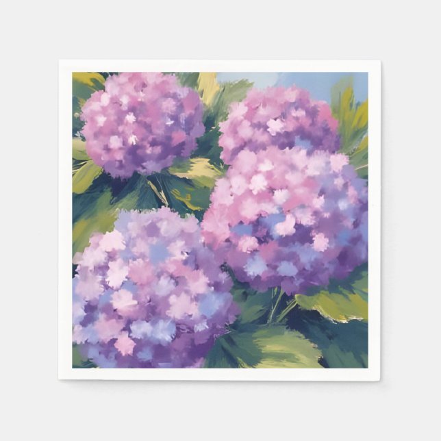 Purple Hydrangeas Floral Watercolor Painting Napkin (Front)