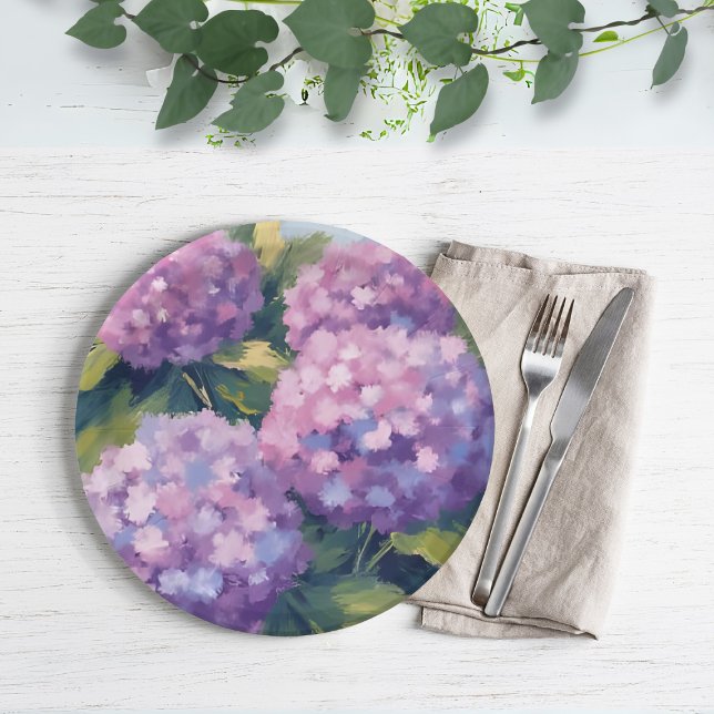 Purple Hydrangeas Floral Watercolor Painting Paper Plate (Creator Uploaded)