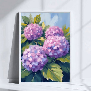 Purple Hydrangeas Floral Watercolor Painting Poster
