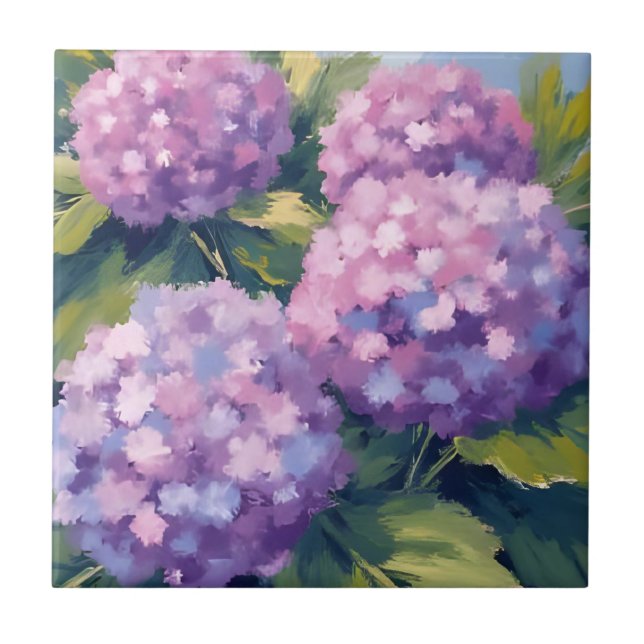 Purple Hydrangeas Floral Watercolor Tile (Front)