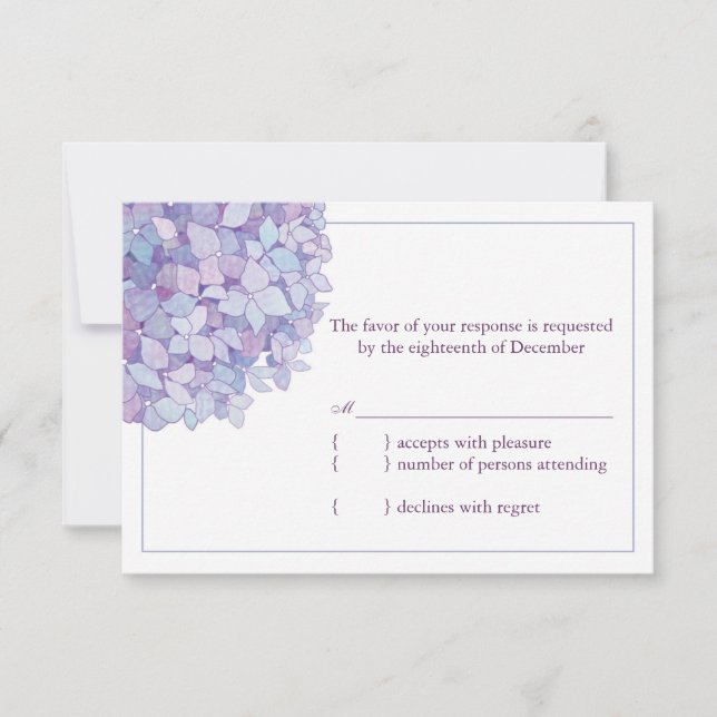 Purple Hydrangeas Floral Wedding RSVP (Front)