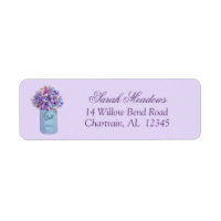 Purple Hydrangeas In Ball Mason Jar Return Address