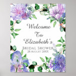 Purple Hydrangeas Iris Bridal Shower Welcome Sign<br><div class="desc">You will love this purple lavender hydrangeas,  roses floral bouquet with a touch of green foliage leaves. In this collection you will find invitations,  bridal shower,  engagement party,  rsvp cards,  rehearsal dinner,  bridal shower -wedding welcome ,  guest table,  sweet table,  snack table,  favour bags,  paper napkins and more!
Wedding_Charme</div>