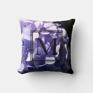 Purple Hydrangeas monogram  Throw Pillow