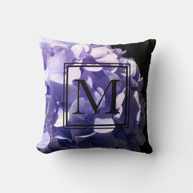 Purple Hydrangeas monogram  Throw Pillow (Front)