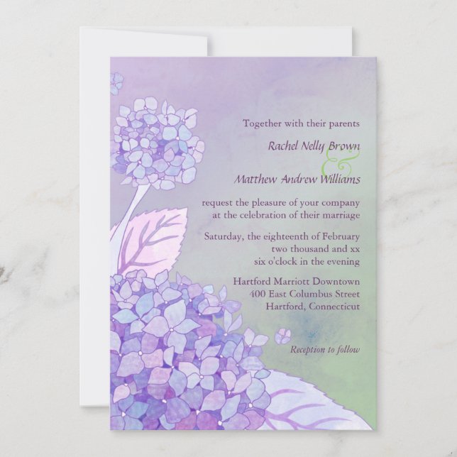 Purple Hydrangeas Summer Wedding Invitation (Front)