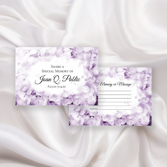 Purple Hydrangeas Watercolor Share Memory Funeral  Card (Creator Uploaded)