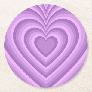 Purple Hypnotic Heart Love Pattern Round Paper Coaster