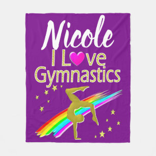 PURPLE I LOVE GYMNASTICS DESIGN FLEECE BLANKET