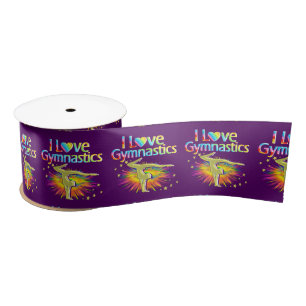 PURPLE I LOVE GYMNASTICS RIBBON SATIN RIBBON