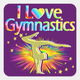 PURPLE I LOVE GYMNASTICS STICKERS