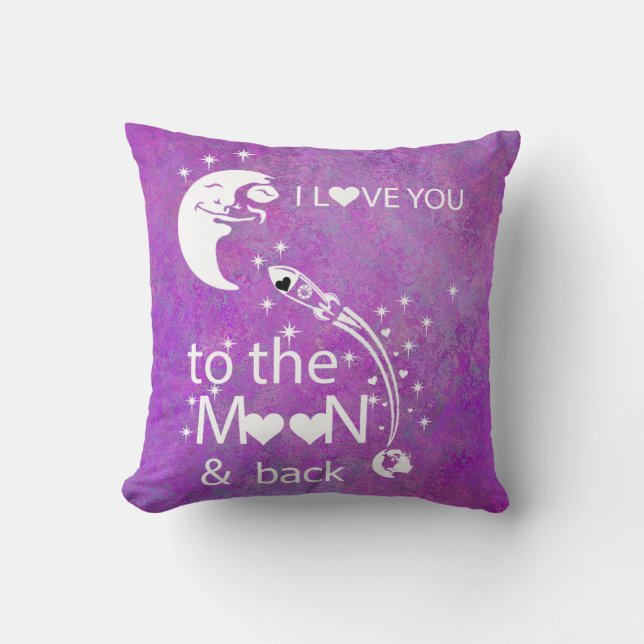 Purple - I love you to the moon & back Throw Pillow (Front)