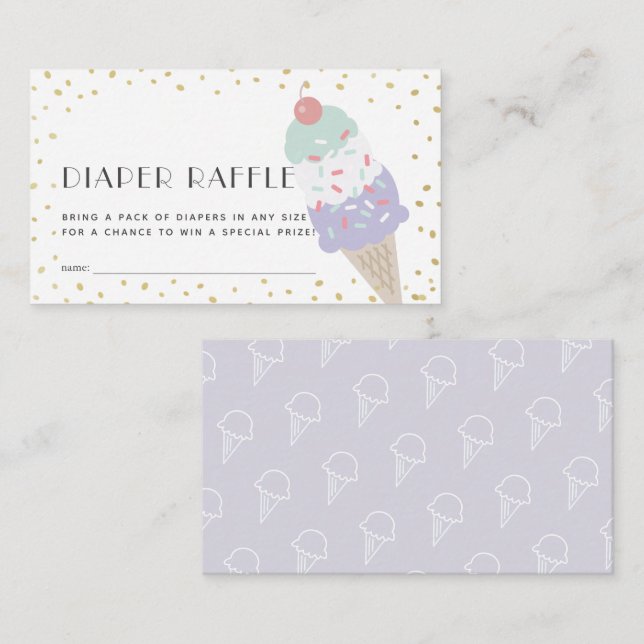 Purple Ice Cream Baby Shower Diaper Raffle Ticket Enclosure Card (Front/Back)