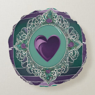 Purple Icy Heart AI art Round Pillow